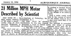 Bostick 1958-Jan-31 Plasma Engines